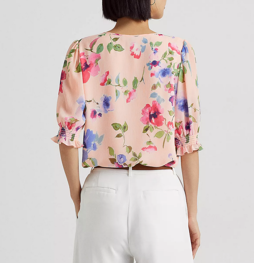 LAUREN RALPH LAUREN Floral Crinkle Georgette Blouse