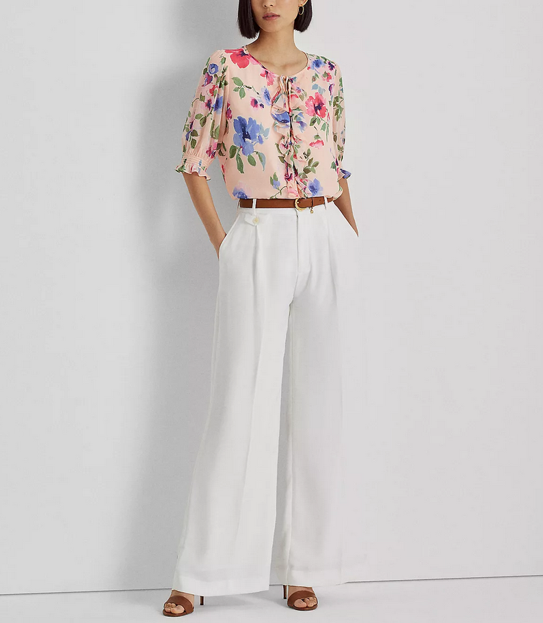 LAUREN RALPH LAUREN Floral Crinkle Georgette Blouse