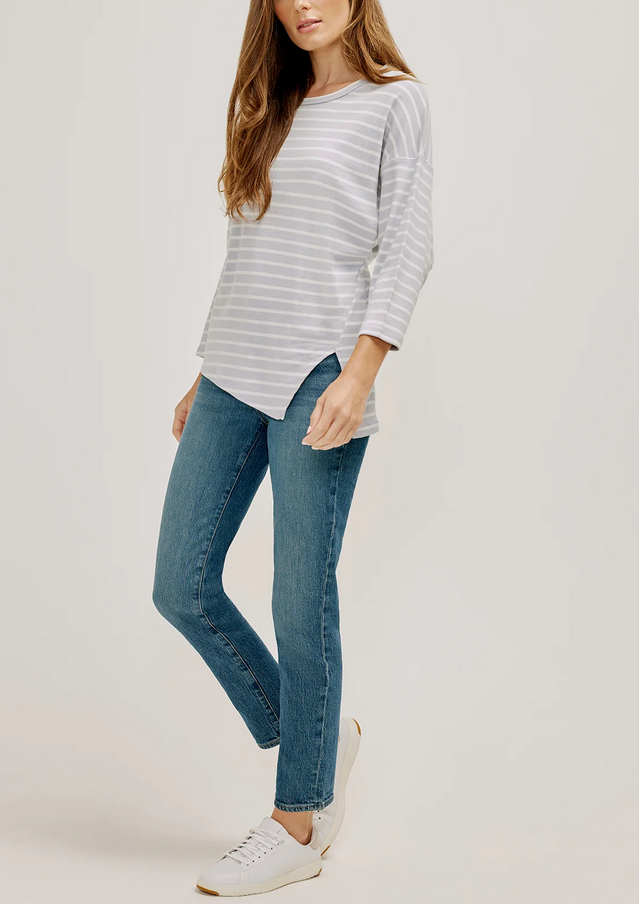 Three Dots Striped Asymmetric Tee