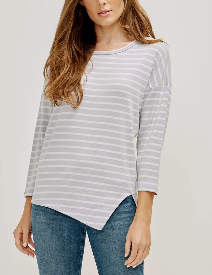 Three Dots Striped Asymmetric Tee