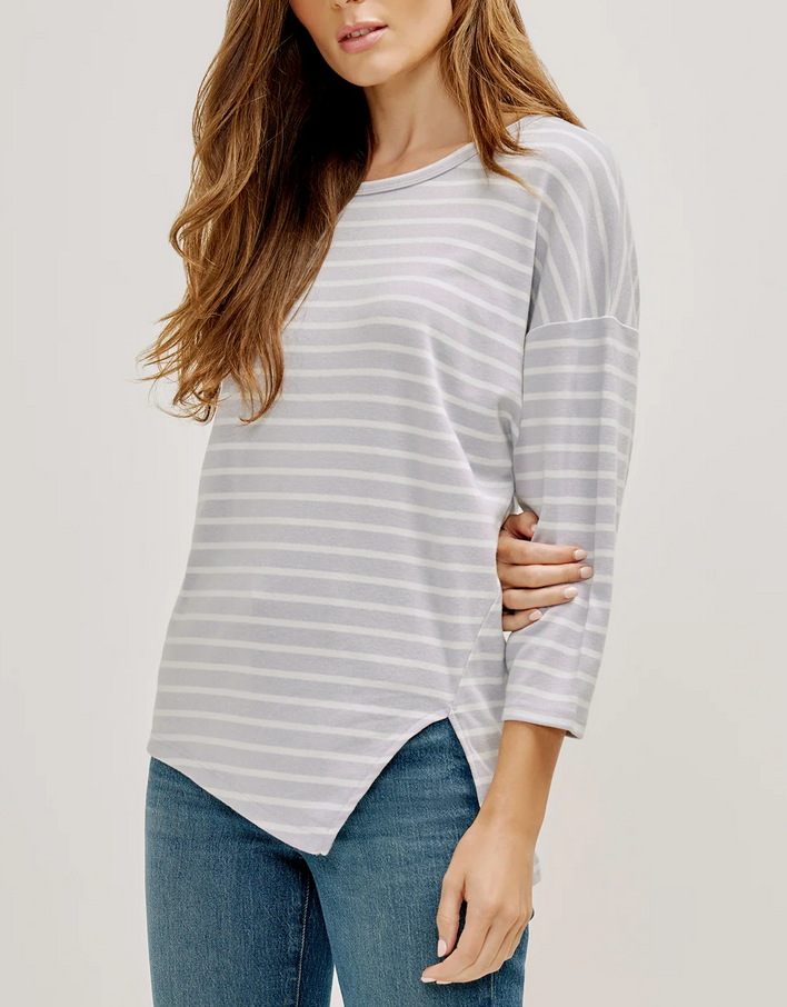 Three Dots Striped Asymmetric Tee