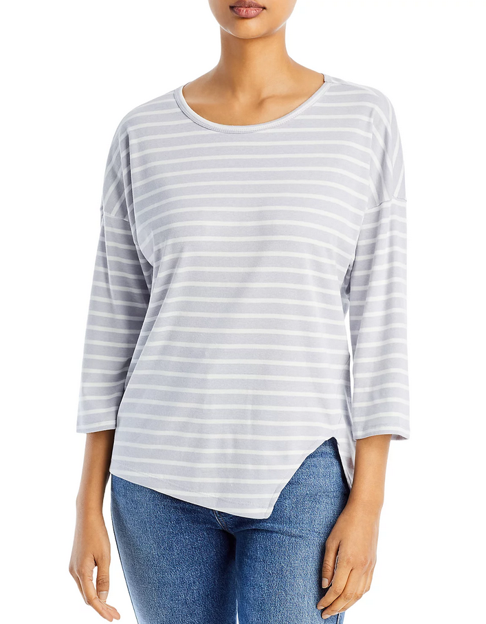 Three Dots Striped Asymmetric Tee