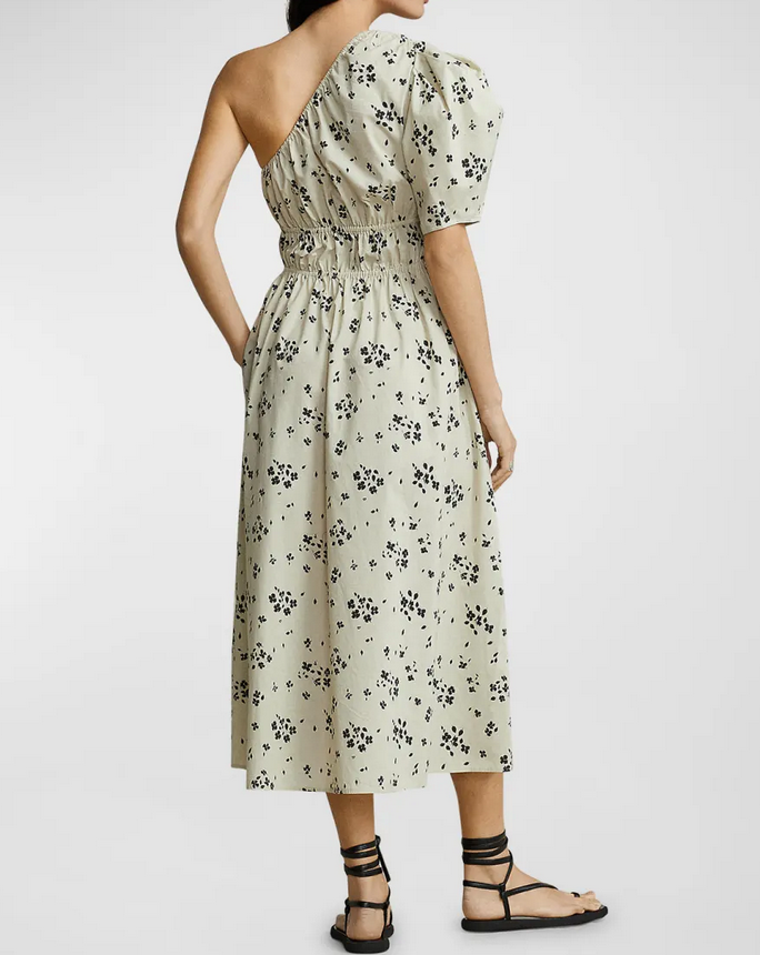 Polo Ralph Lauren Floral Asymmetric Shirred Poplin Midi Dress DGFOutlet Polo Ralph Lauren Floral Asymmetric Shirred Poplin Midi Dress DGFOutlet