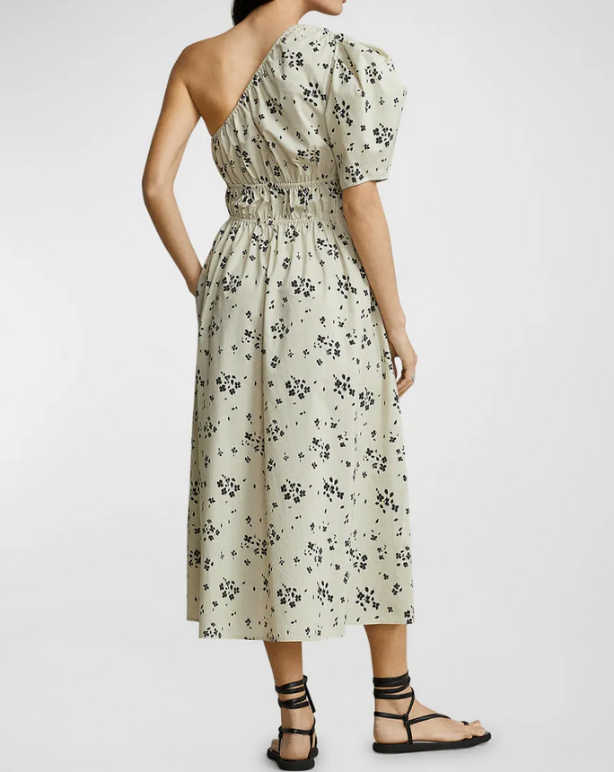 Polo Ralph Lauren Floral Asymmetric Shirred Poplin Midi Dress