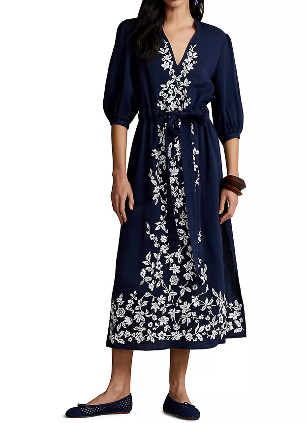 Polo Ralph Lauren Lisi Floral-Embroidered Midi Dress