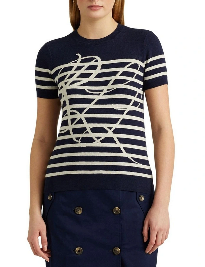 LAUREN RALPH LAUREN Logo Striped Short-Sleeve Sweater