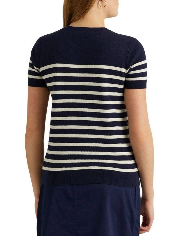 LAUREN RALPH LAUREN Logo Striped Short-Sleeve Sweater