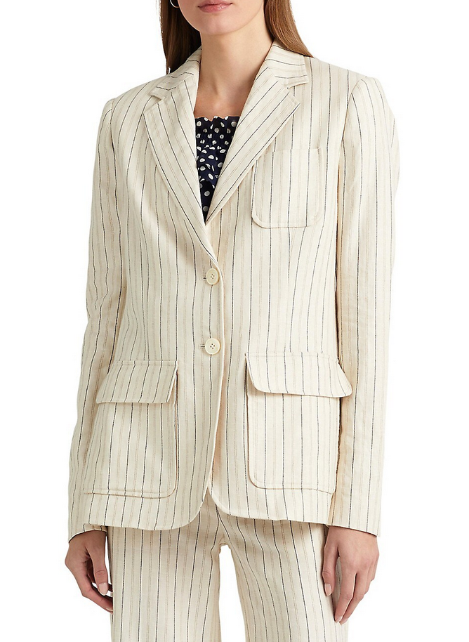 LAUREN RALPH LAUREN Striped Linen Blend Twill Blazer