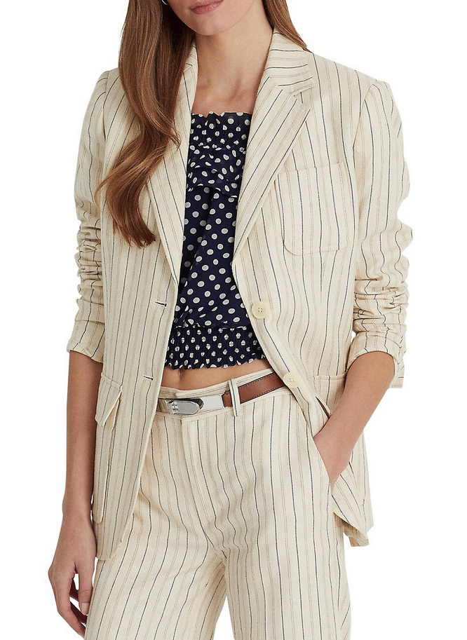 LAUREN RALPH LAUREN Striped Linen Blend Twill Blazer