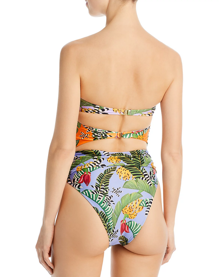 FARM Rio Striped Banana Print Cutout Bandeau One Piece Swimsuit