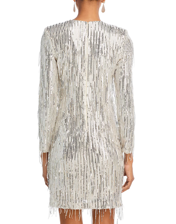 Eliza J Sequin Fringe Long Sleeve Cocktail Dress