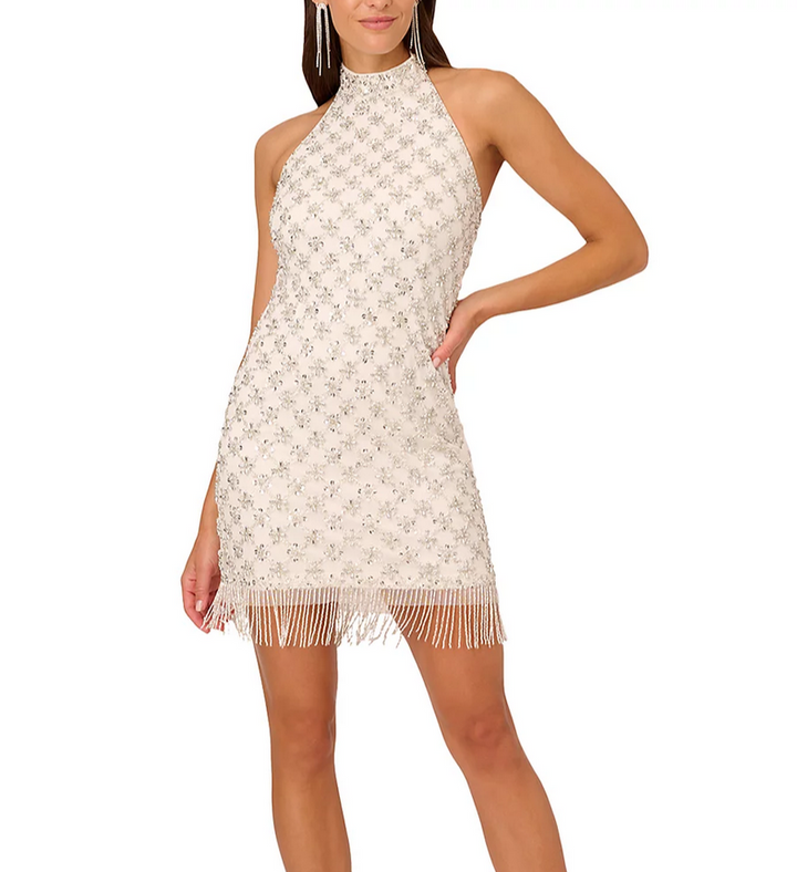 Liv Foster Beaded Halter Mini Dress