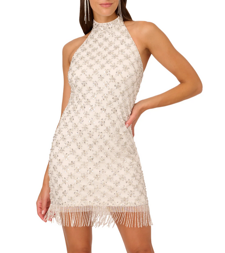 Liv Foster Beaded Halter Mini Dress