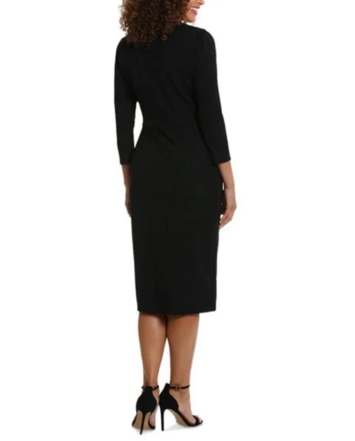 London Times Petite Puff-Sleeve Ruched Sheath Dress