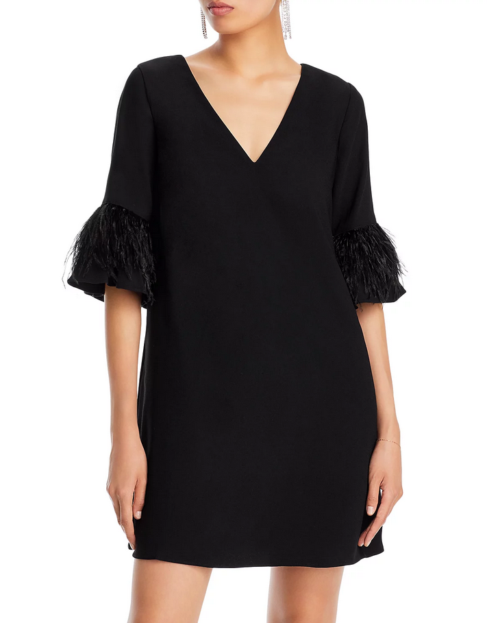 Aidan Mattox Faux Feather Trim Trapeze Dress