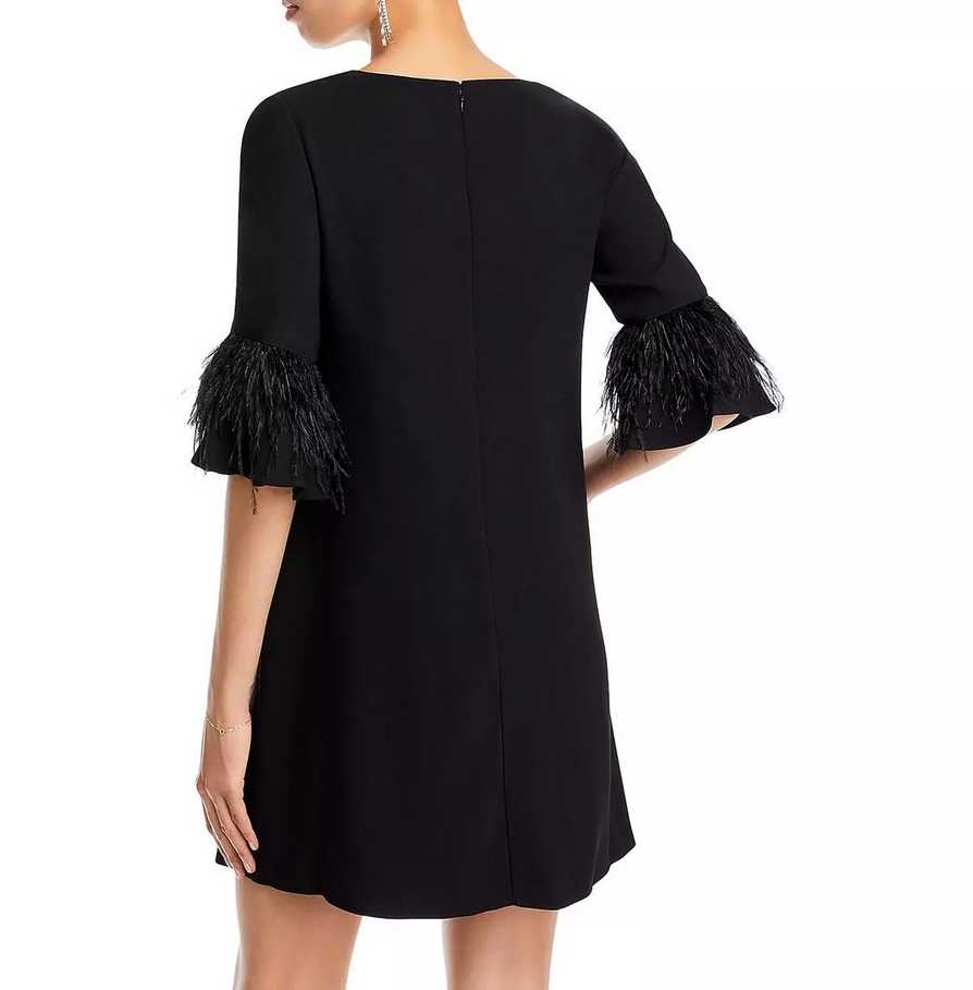Aidan Mattox Faux Feather Trim Trapeze Dress