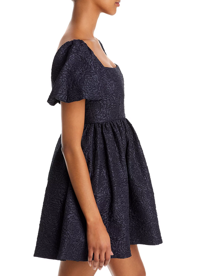 AQUA Floral Brocade Mini Dress