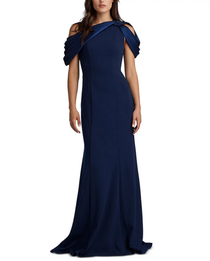 Tadashi Shoji Twist Shoulder Crepe Gown