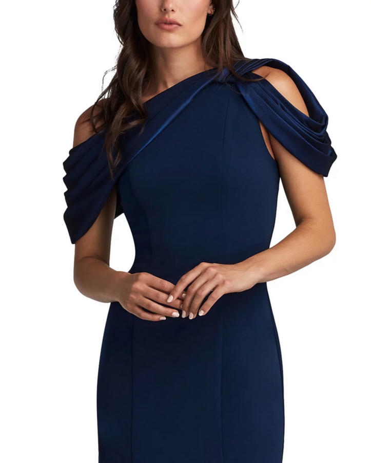 Tadashi Shoji Twist Shoulder Crepe Gown