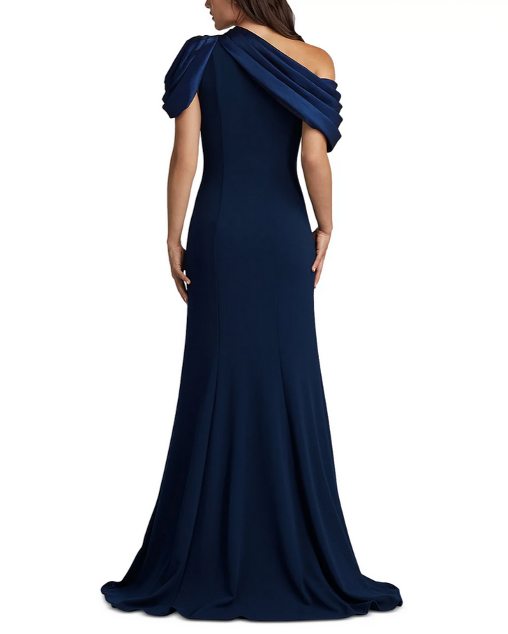 Tadashi Shoji Twist Shoulder Crepe Gown