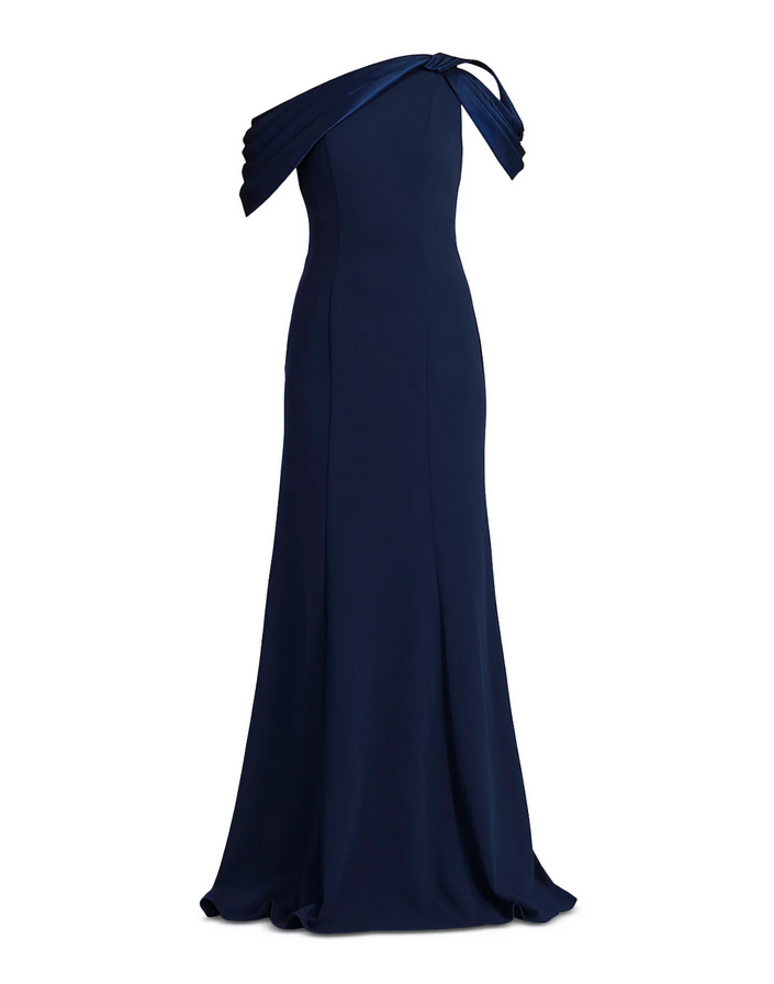 Tadashi Shoji Twist Shoulder Crepe Gown