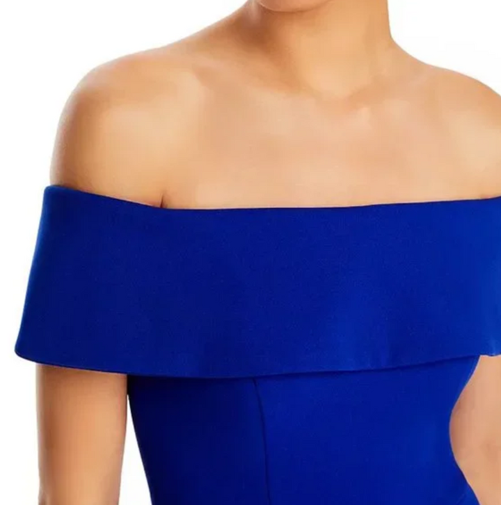 AQUA Off-the-Shoulder Scuba Crepe Gown