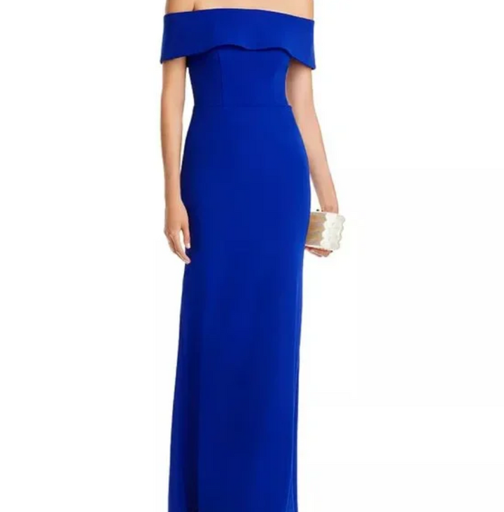 AQUA Off-the-Shoulder Scuba Crepe Gown