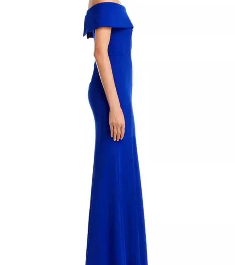 AQUA Off-the-Shoulder Scuba Crepe Gown