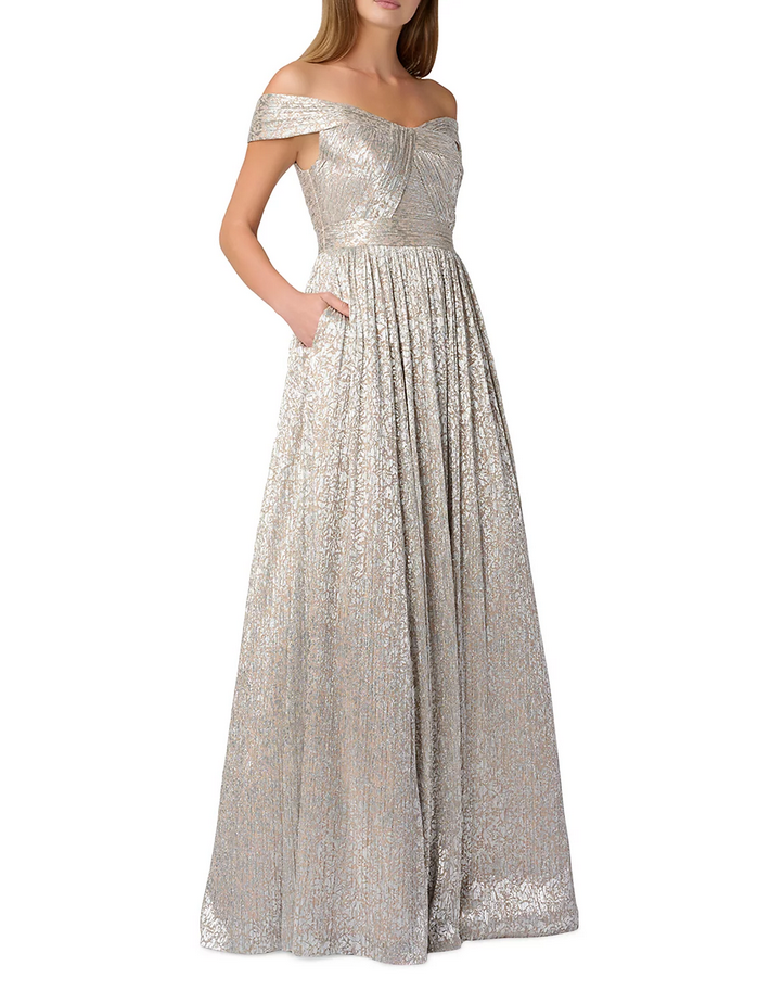 Aidan Mattox Metallic Off The Shoulder Gown