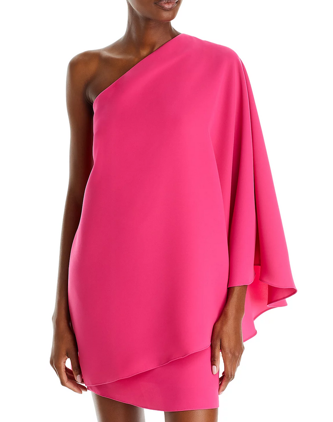 HALSTON Melina One Shoulder Cape Sleeve Mini Dress
