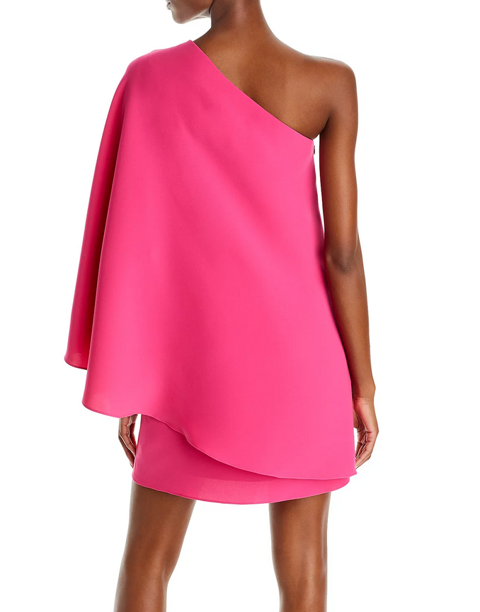 HALSTON Melina One Shoulder Cape Sleeve Mini Dress