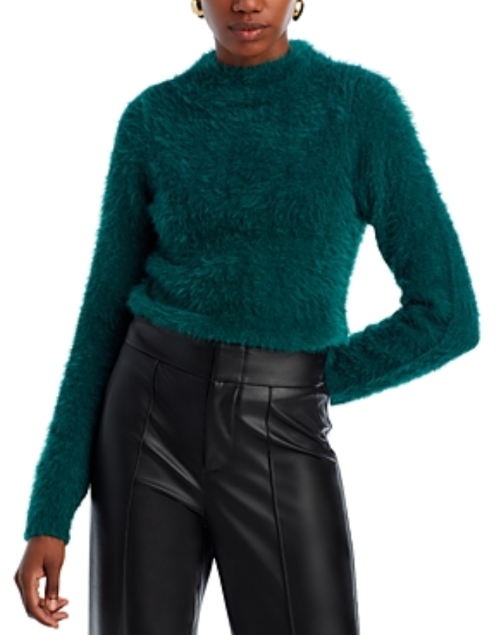 AQUA Eyelash Mock Neck Sweater