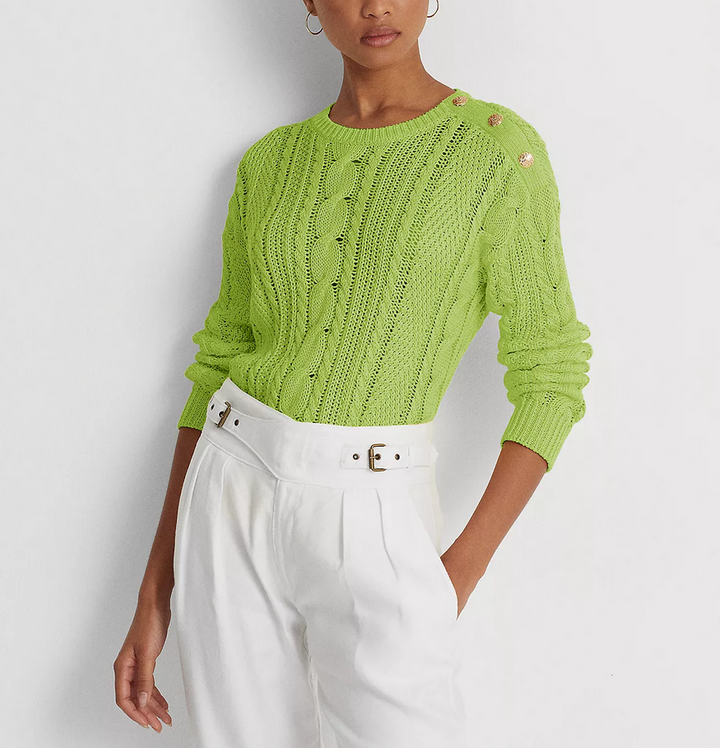 LAUREN RALPH LAUREN Aran-Knit Cotton Long Sleeve Sweater
