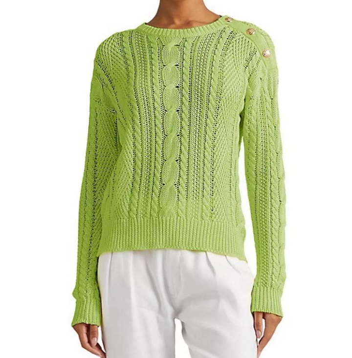 LAUREN RALPH LAUREN Aran-Knit Cotton Long Sleeve Sweater