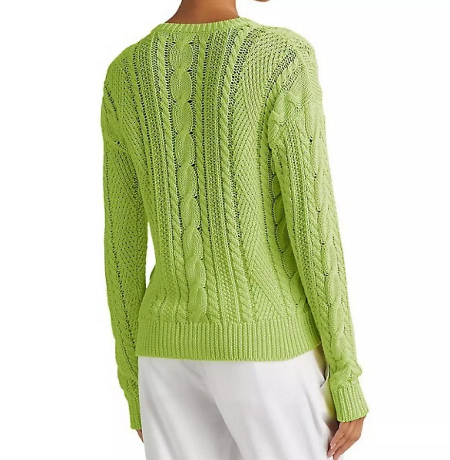 LAUREN RALPH LAUREN Aran-Knit Cotton Long Sleeve Sweater