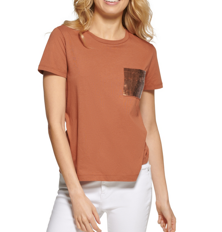 DKNY Short Sleeve Sequin Pocket T-Shirt