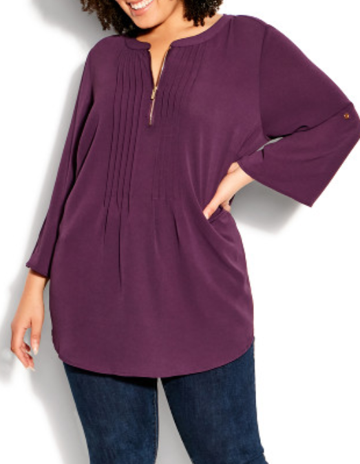 Evans Pleat Zip Plain Blouse