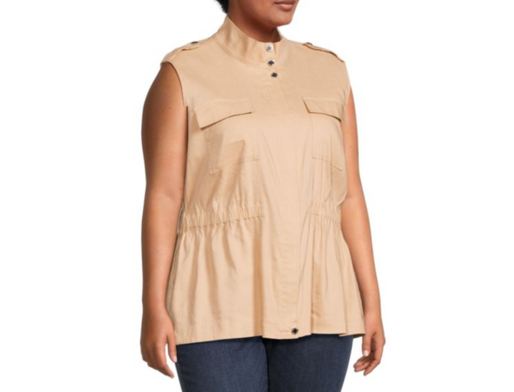 Calvin Klein Cinch Waist Linen Blend Top