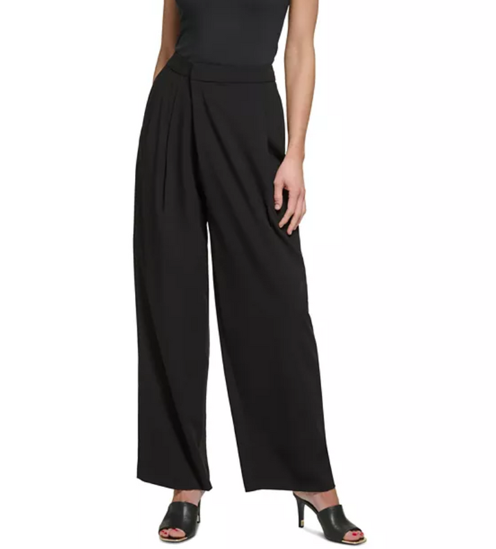 DKNY Crossover Pleated Front Wide-Leg Pants