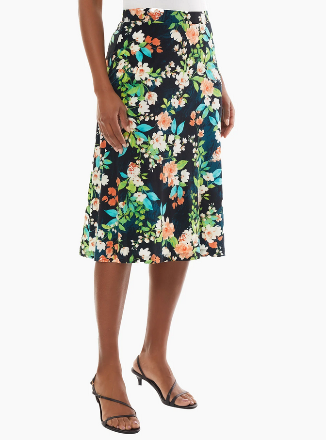 Kasper Petite Floral-Print Pull-On Midi Skirt