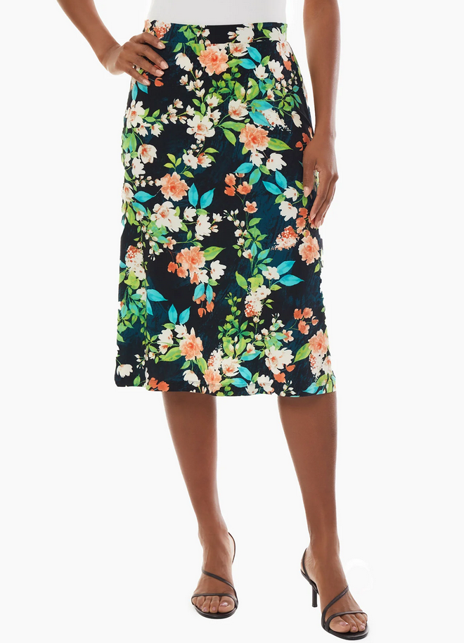 Kasper Petite Floral-Print Pull-On Midi Skirt