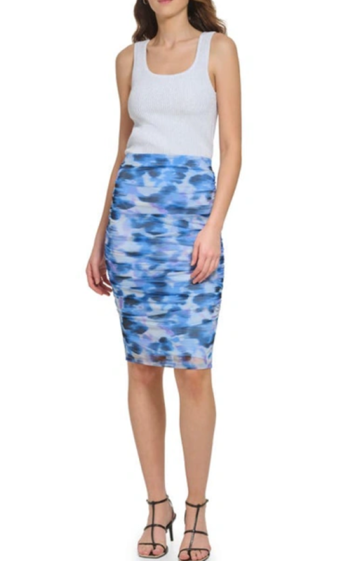 DKNY Pull-On Printed Mesh Overlay Skirt