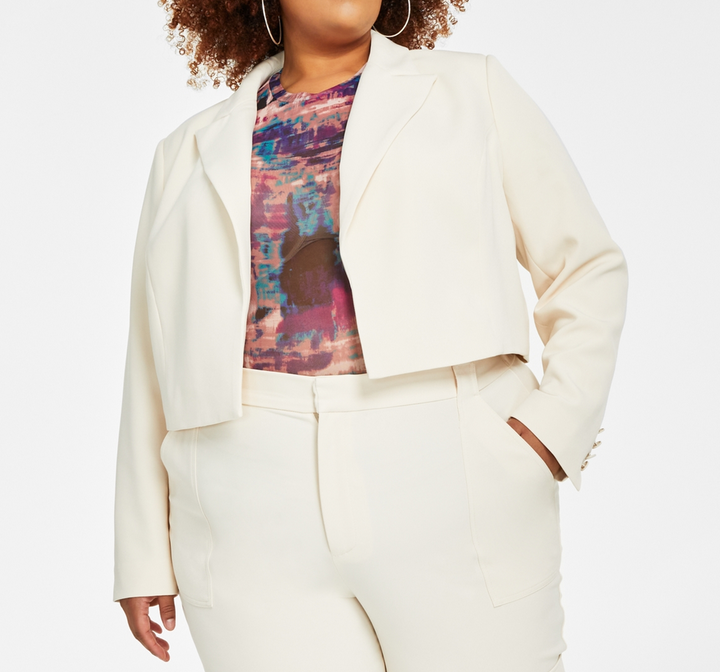 Nina Parker Trendy Plus Size Cropped Open-Front Blazer