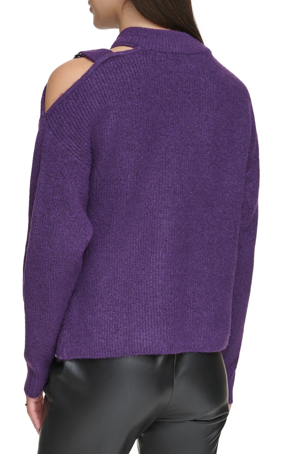 DKNY Mixed-Stitch Cold-Shoulder Sweater