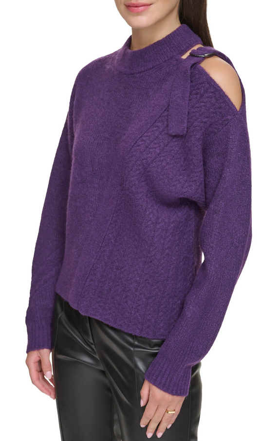 DKNY Mixed-Stitch Cold-Shoulder Sweater
