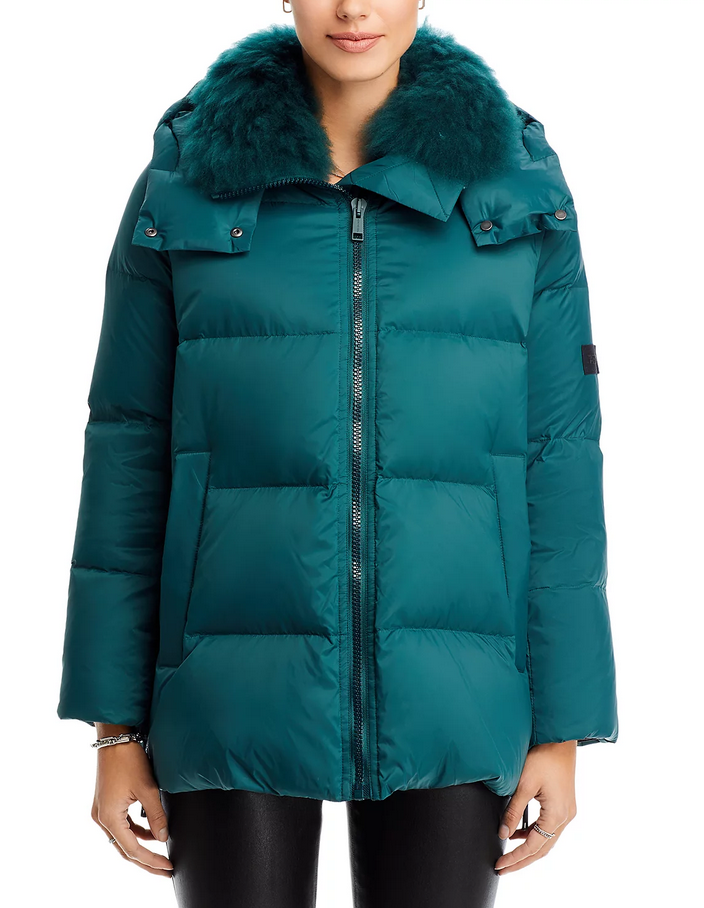 Yves Salomon Shearling Collar Technical Down Puffer Coat