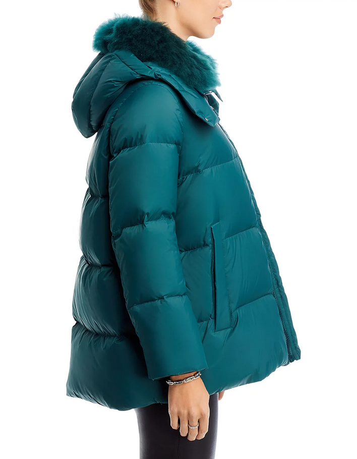 Yves Salomon Shearling Collar Technical Down Puffer Coat