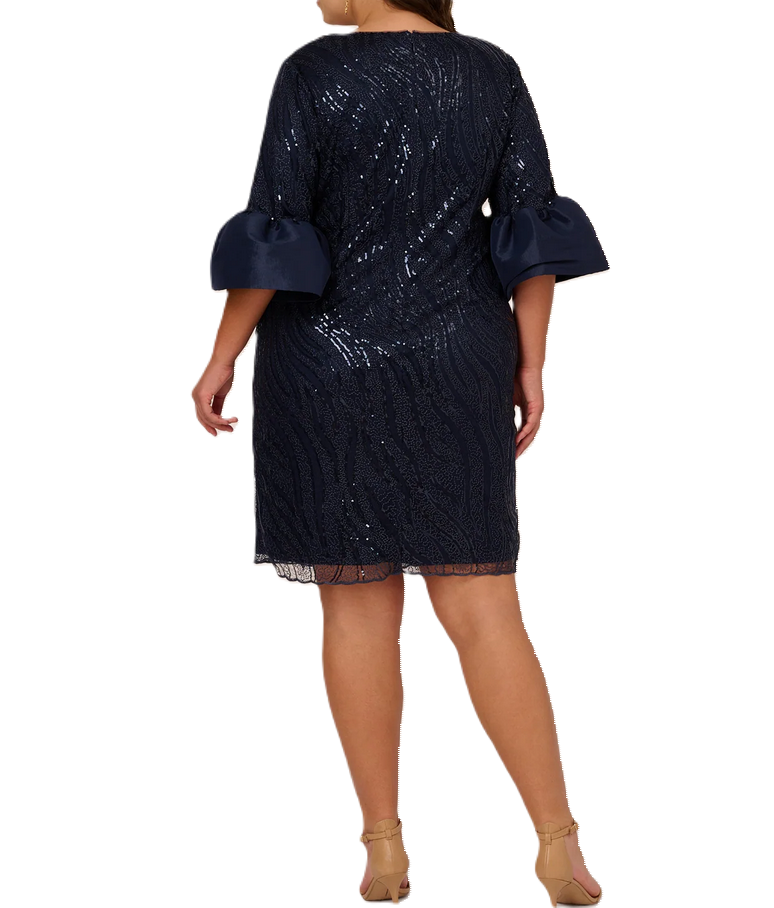 Adrianna Papell Plus Size Sequined Bell-Sleeve Sheath Dress