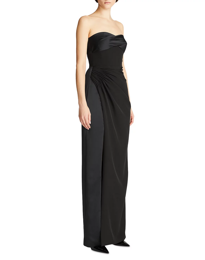 HALSTON Strapless Satin & Crepe Sweetheart Gown