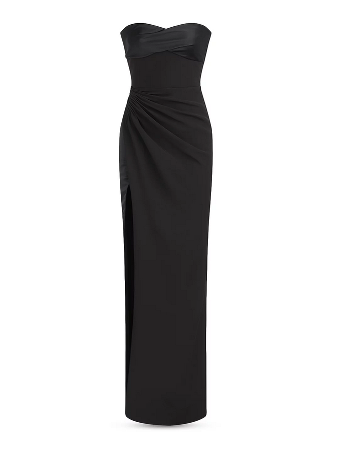 HALSTON Strapless Satin & Crepe Sweetheart Gown